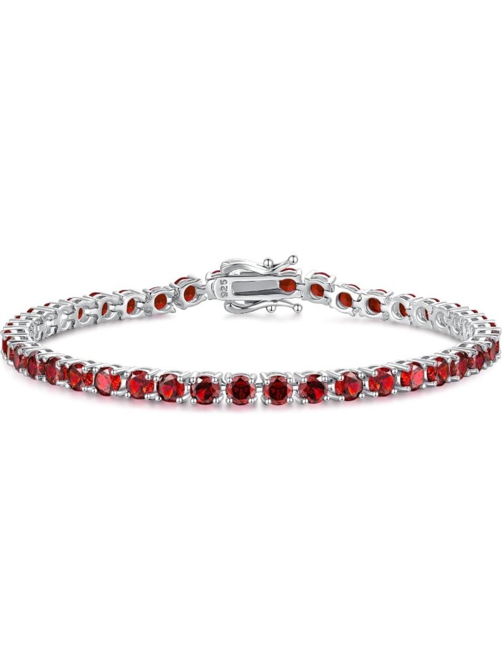 Women's 7.2 Inch 4mm Garnet Sterling Silver Birthstone Gemstone Bracelet